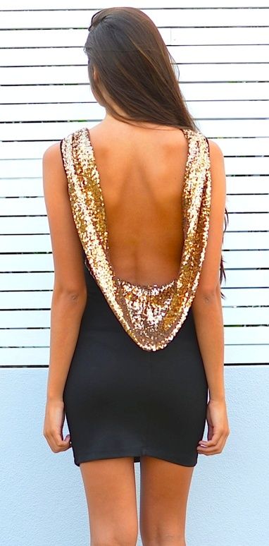 backless party dress in black and gold is great.