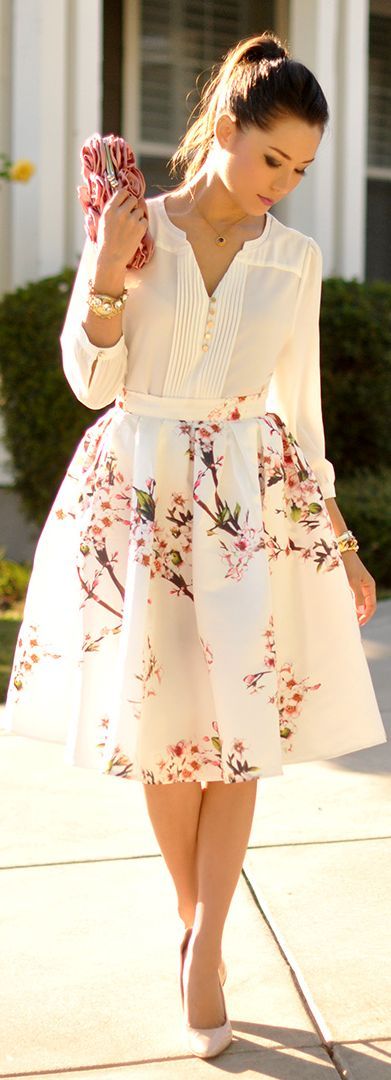 Sheinside White Multi Floral Print Full Midi skirt